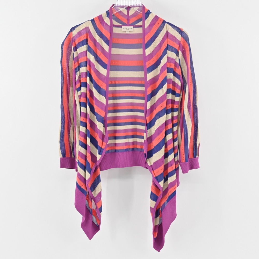 Karen Millen Cardigan Sweater Womens Size UK 3/US L Waterfall Stripe Cozy Knit